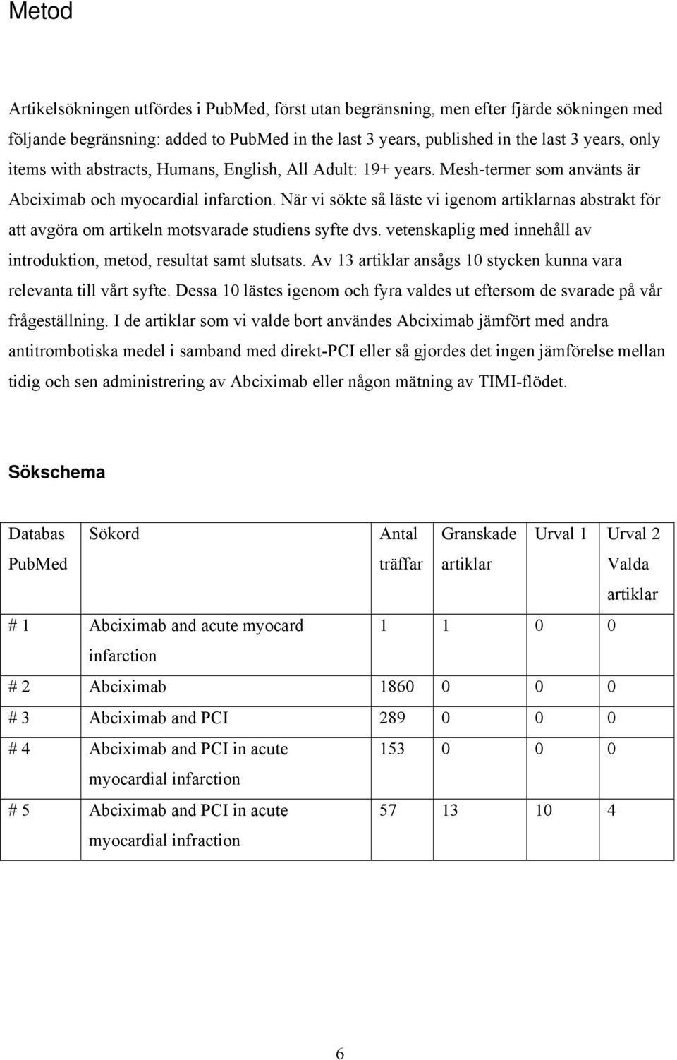 När vi sökte så läste vi igenom artiklarnas abstrakt för att avgöra om artikeln motsvarade studiens syfte dvs. vetenskaplig med innehåll av introduktion, metod, resultat samt slutsats.