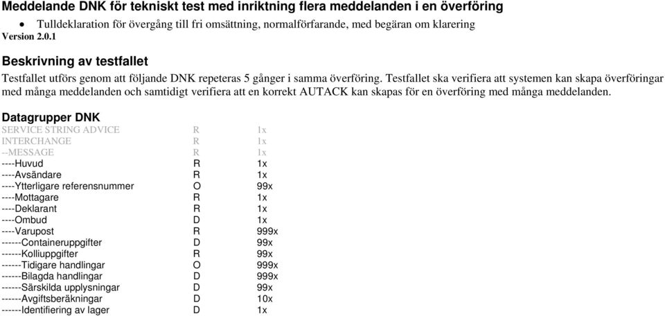 Testfallet ska verifiera att systemen kan skapa överföringar med många meddelanden och samtidigt verifiera att en korrekt AUTACK kan skapas för en överföring med många meddelanden.