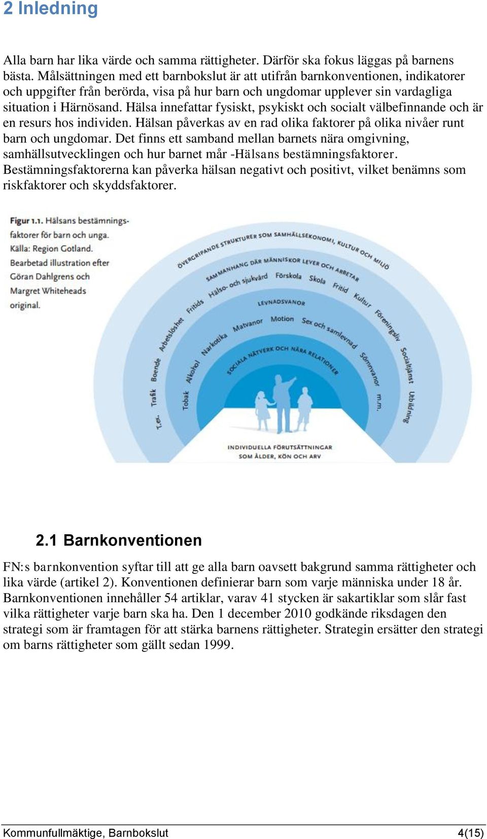 Hälsa innefattar fysiskt, psykiskt och socialt välbefinnande och är en resurs hos individen. Hälsan påverkas av en rad olika faktorer på olika nivåer runt barn och ungdomar.