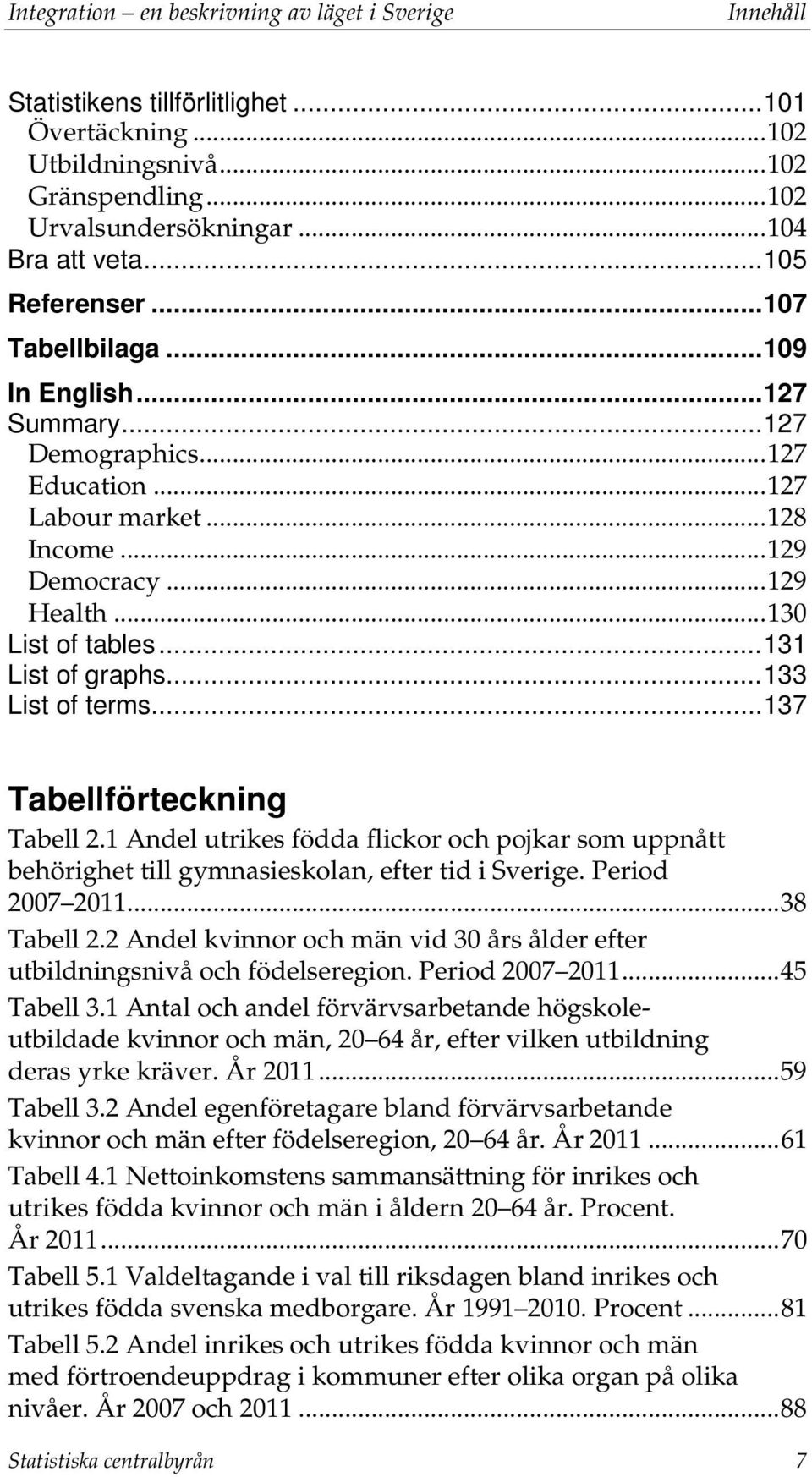 .. 131 List of graphs... 133 List of terms... 137 Tabellförteckning Tabell 2.1 Andel utrikes födda flickor och pojkar som uppnått behörighet till gymnasieskolan, efter tid i Sverige. Period 2007 2011.