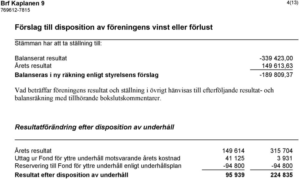 balansräkning med tillhörande bokslutskommentarer.