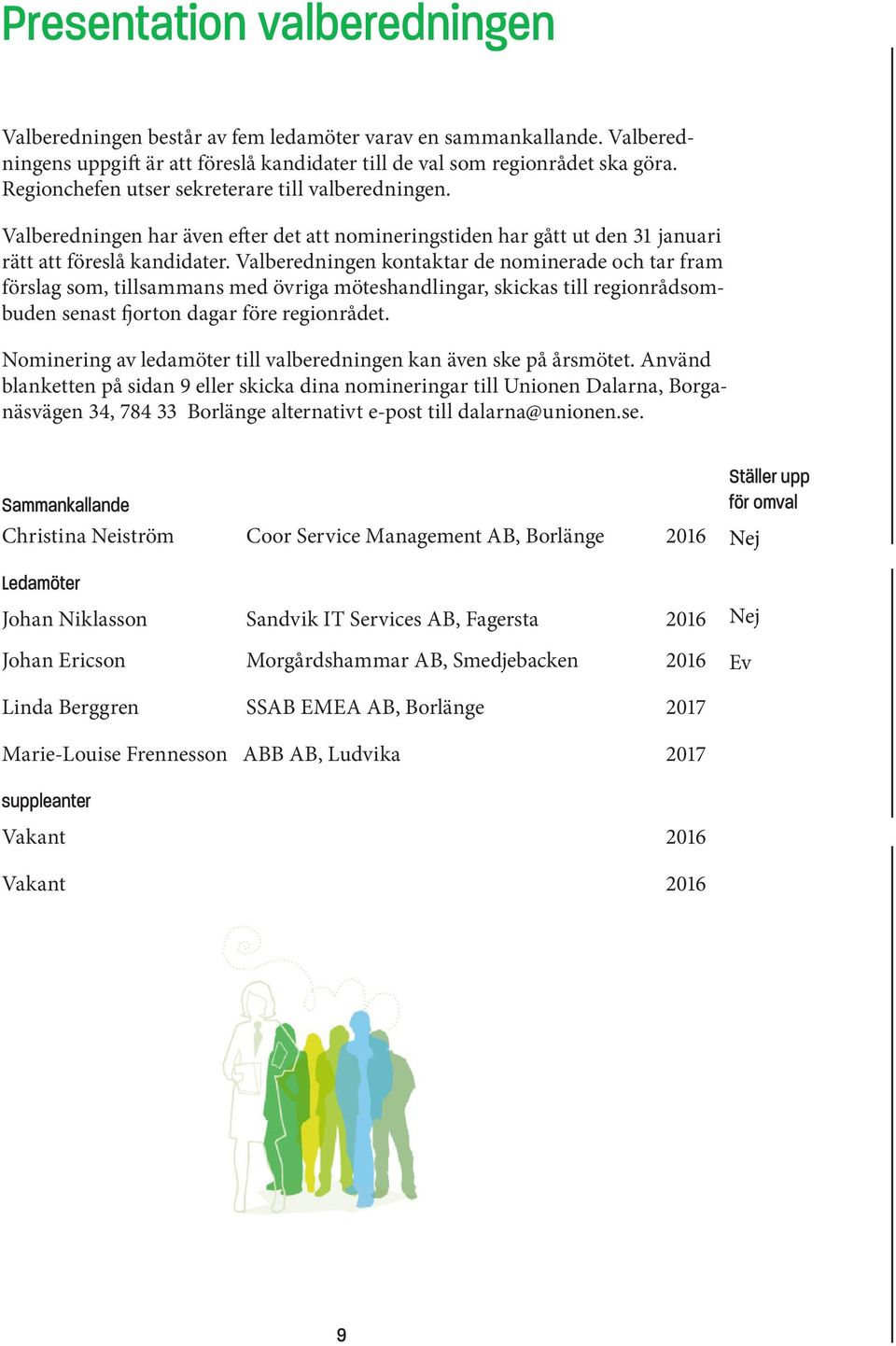 Valberedningen kontaktar de nominerade och tar fram förslag som, tillsammans med övriga möteshandlingar, skickas till regionrådsombuden senast fjorton dagar före regionrådet.