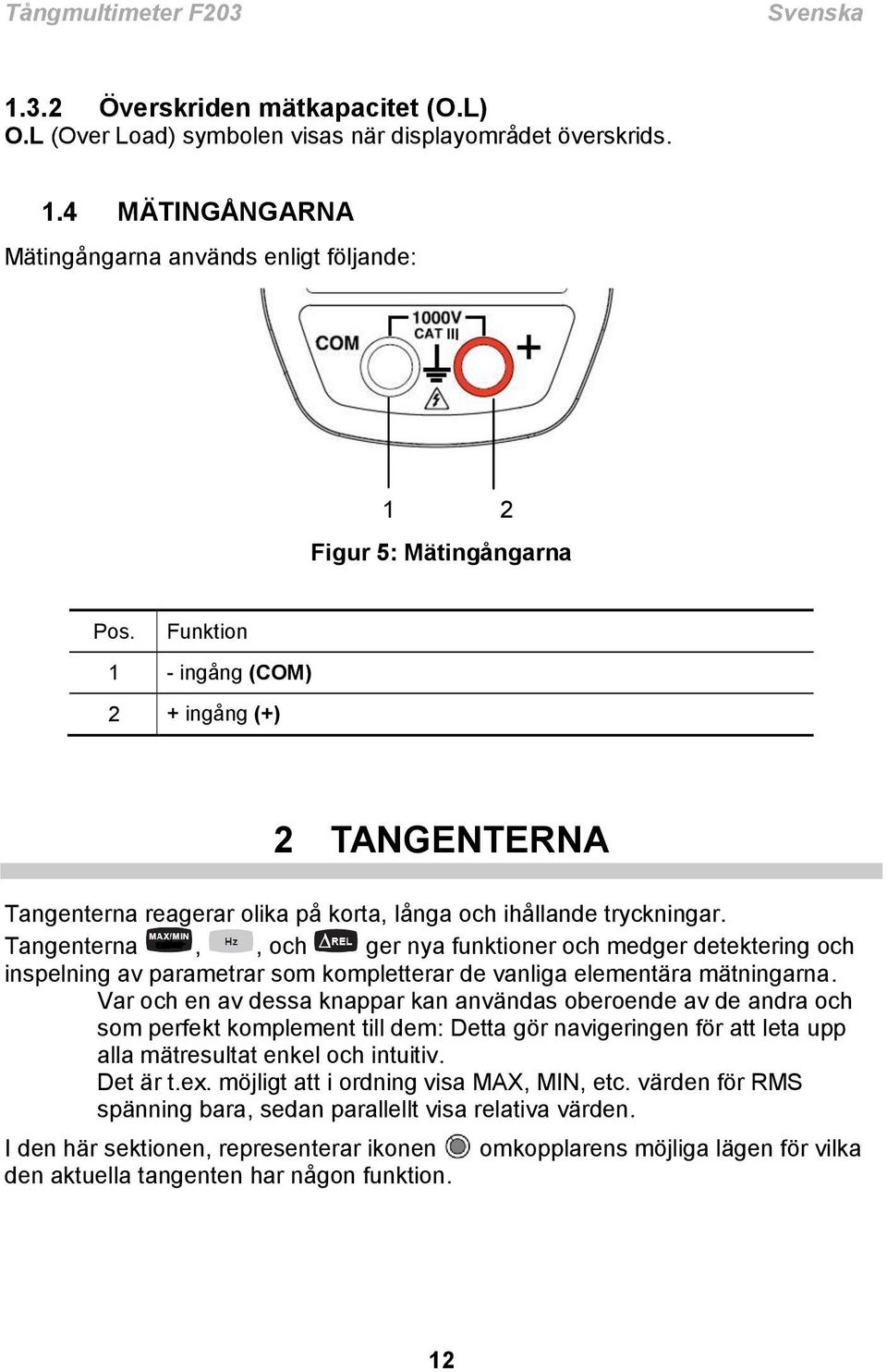 Tangenterna,, och ger nya funktioner och medger detektering och inspelning av parametrar som kompletterar de vanliga elementära mätningarna.