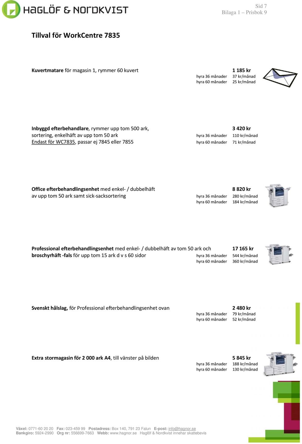 sacksortering 280 kr/månad 184 kr/månad Professional efterbehandlingsenhet med enkel / dubbelhäft av tom 50 ark och 17 165 kr broschyrhäft fals för upp tom 15 ark d v s 60 sidor 544