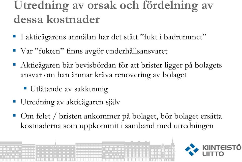 ansvar om han ämnar kräva renovering av bolaget Utlåtande av sakkunnig Utredning av aktieägaren själv Om