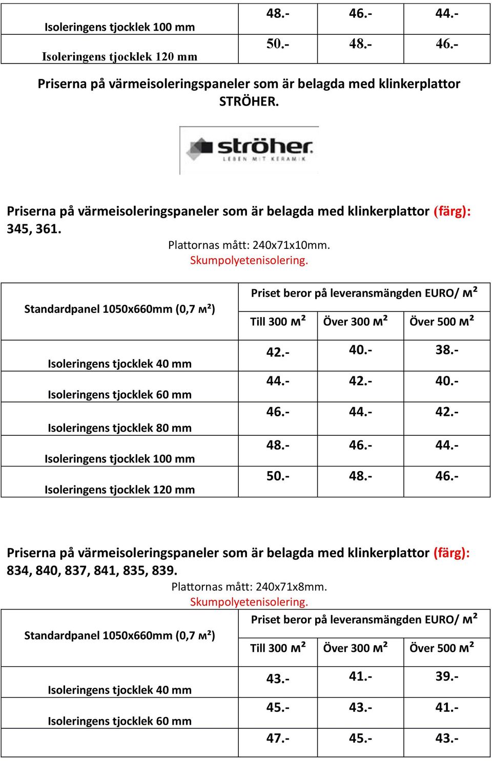 Plattornas mått: 240x71x10mm. 42.- 40.- 38.