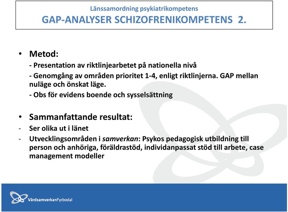 GAP mellan nuläge och önskat läge.