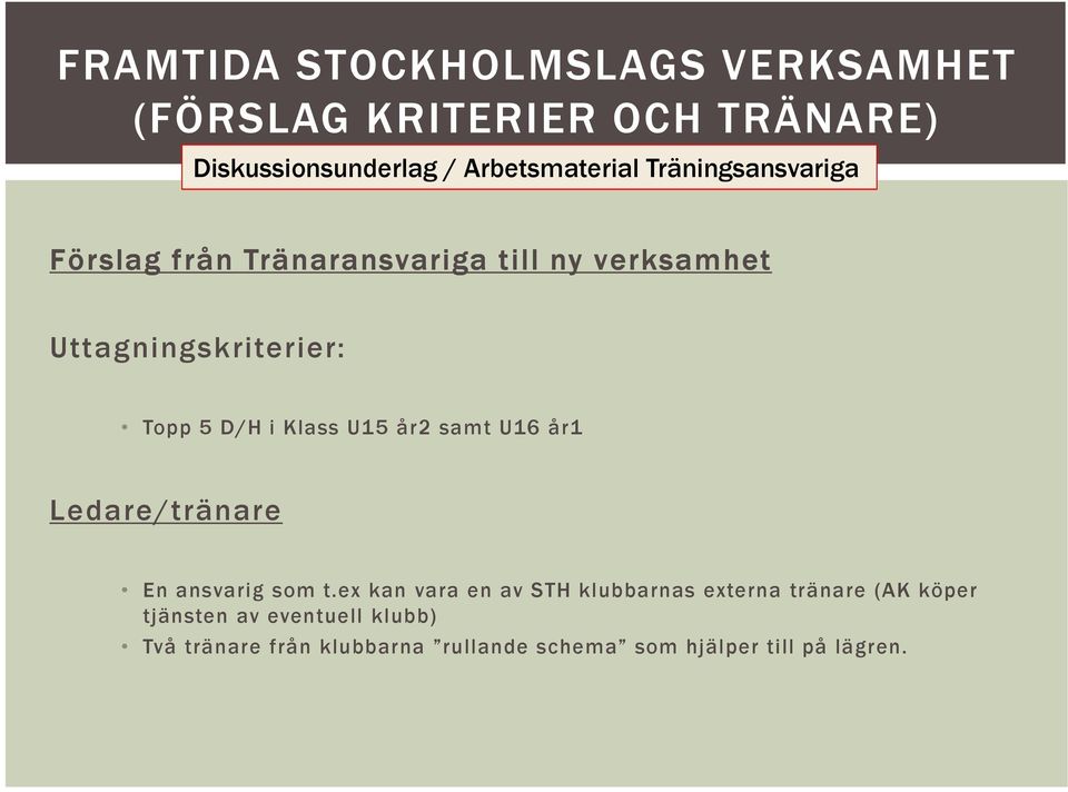 U15 år2 samt U16 år1 Ledare/tränare En ansvarig som t.