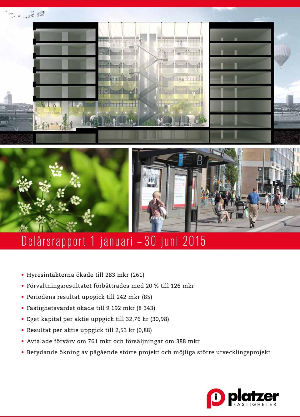 Eget kapital per aktie uppgick till 32,76 kr (30,98) Resultat per aktie uppgick till 2,53 kr (0,88) Avtalade förvärv