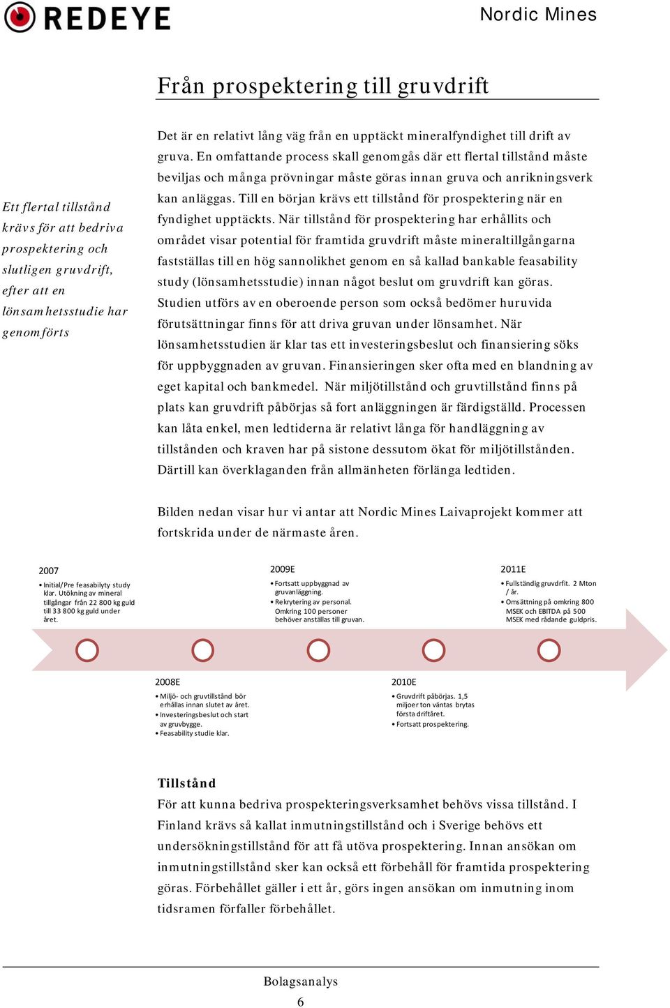 En omfattande process skall genomgås där ett flertal tillstånd måste beviljas och många prövningar måste göras innan gruva och anrikningsverk kan anläggas.