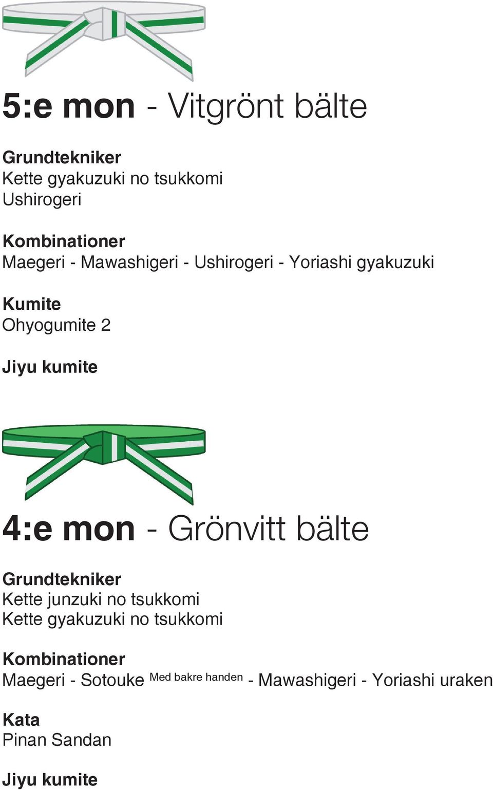 Grönvitt bälte Kette junzuki no tsukkomi Kette gyakuzuki no tsukkomi