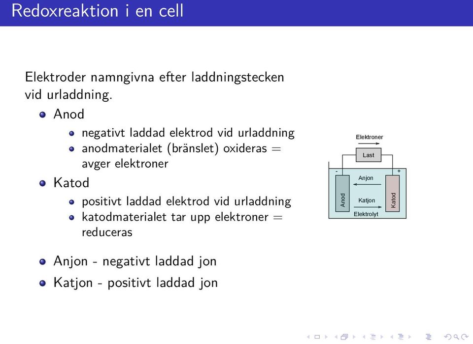 elektroner Katod positivt laddad elektrod vid urladdning katodmaterialet tar upp elektroner =