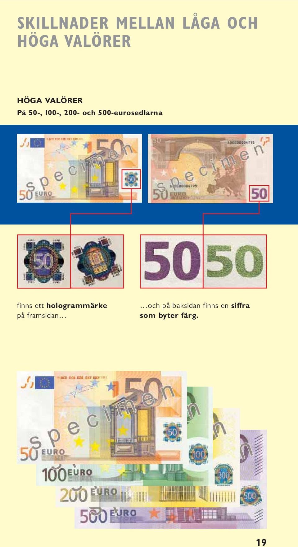 500-eurosedlarna finns ett hologrammärke på