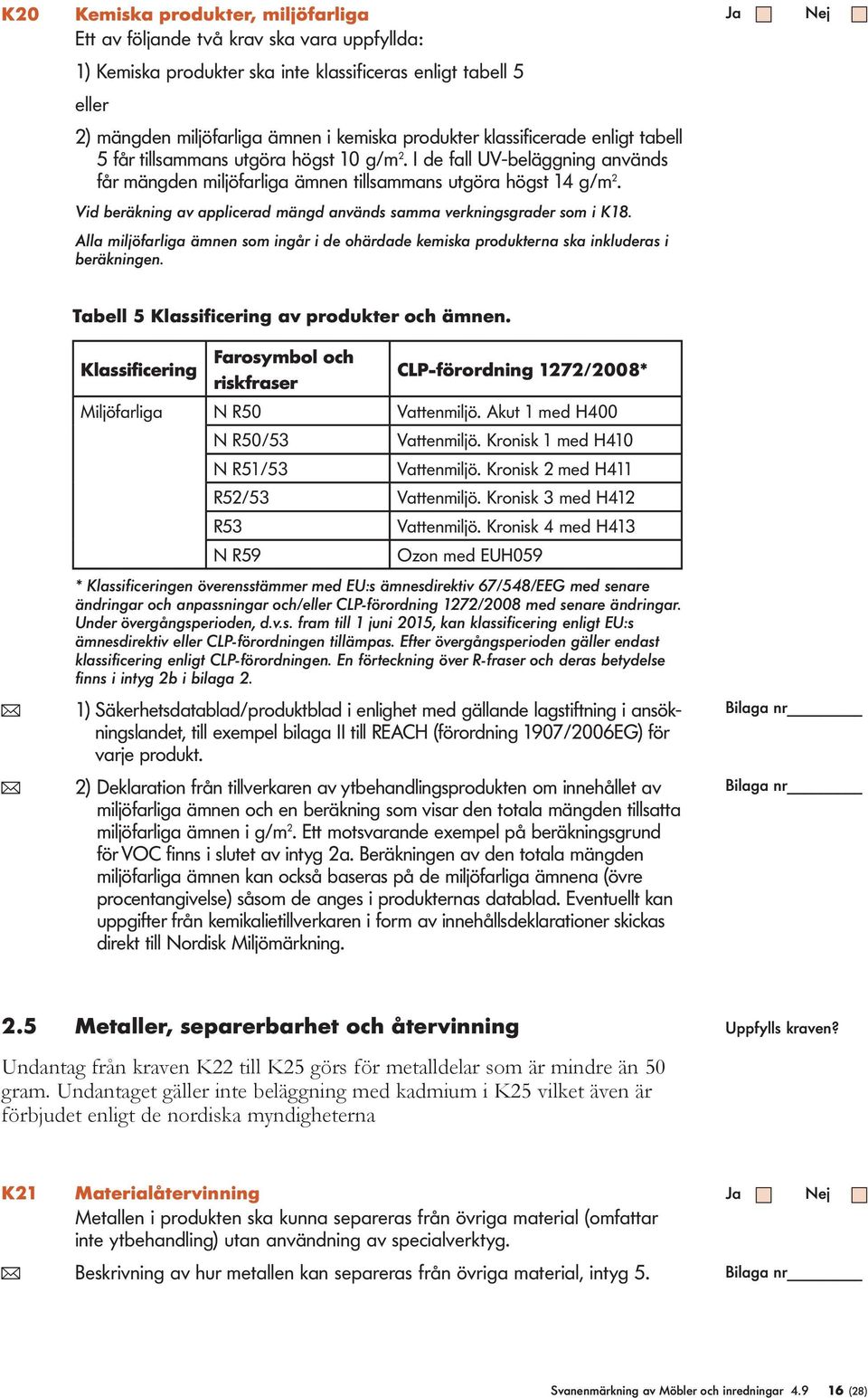 Vid beräkning av applicerad mängd används samma verkningsgrader som i K18. Alla miljöfarliga ämnen som ingår i de ohärdade kemiska produkterna ska inkluderas i beräkningen.