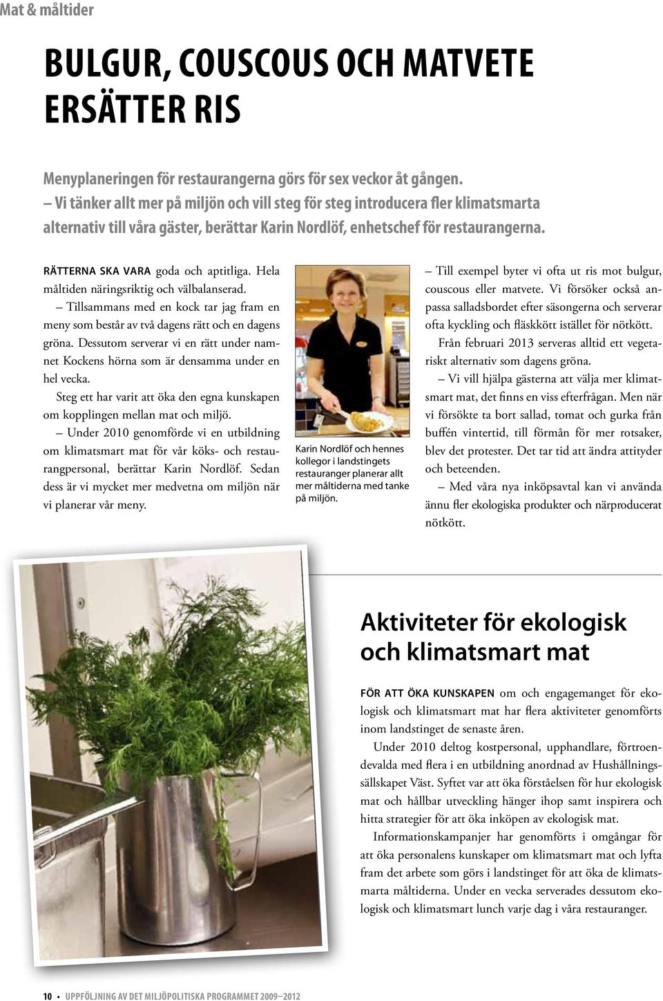 Rätterna ska vara goda och aptitliga. Hela måltiden näringsriktig och välbalanserad. Tillsammans med en kock tar jag fram en meny som består av två dagens rätt och en dagens gröna.