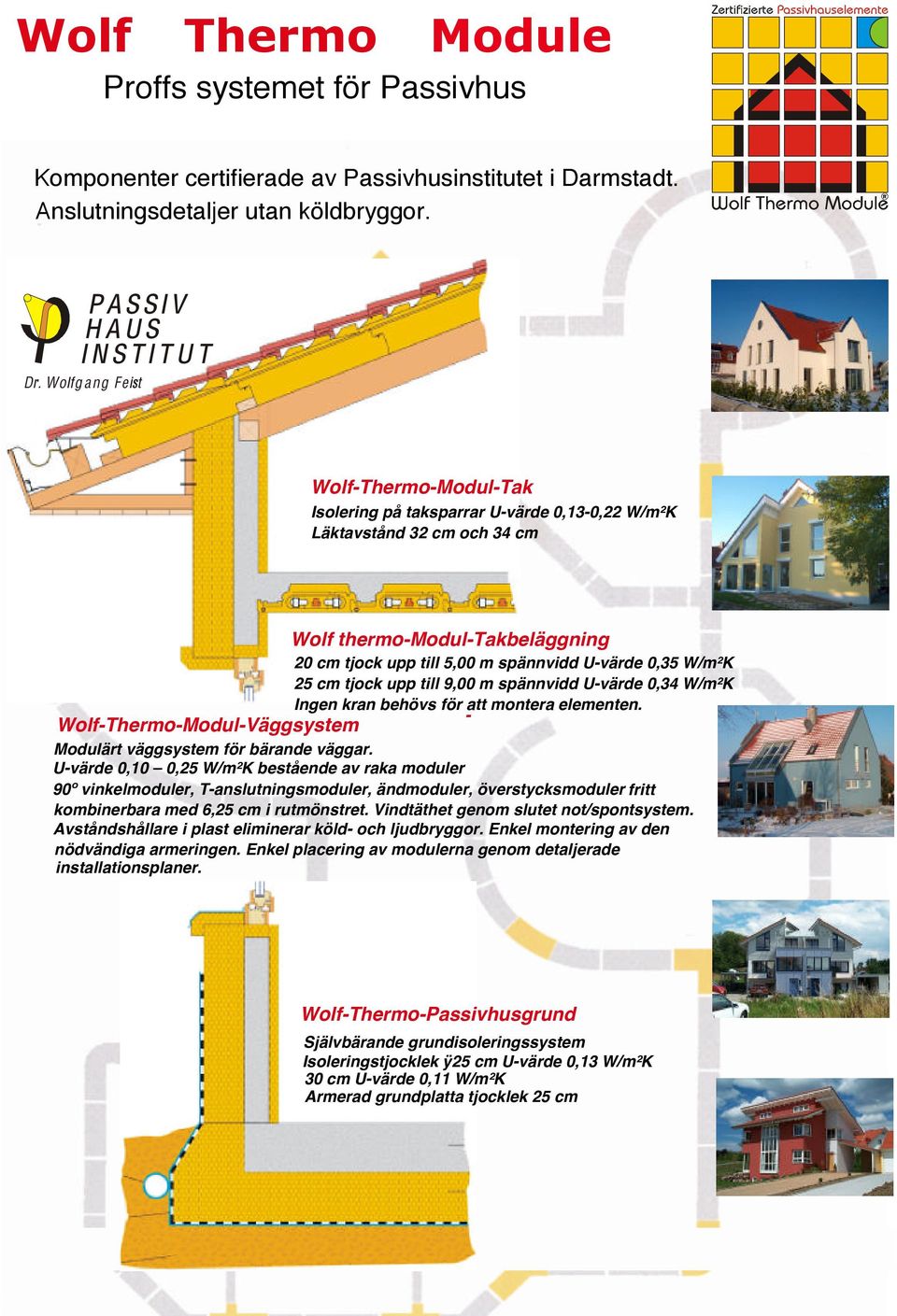 W/m²K 25 cm tjock upp till 9,00 m spännvidd U-värde 0,34 W/m²K Ingen kran behövs för att montera elementen. - Wolf-Thermo-Modul-Väggsystem Modulärt väggsystem för bärande väggar.