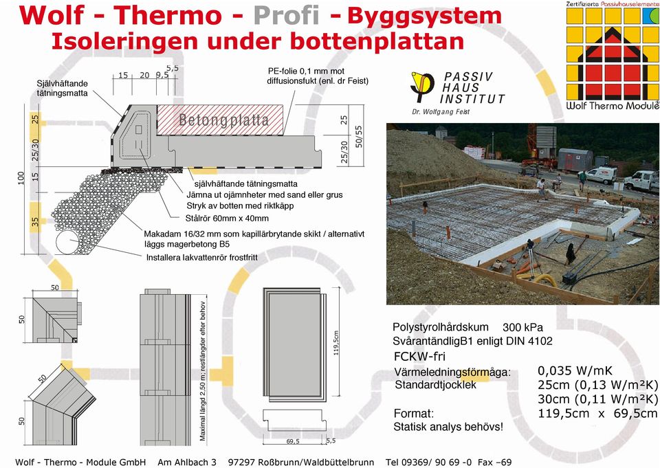 Wolfg ang Feist Makadam 16/32 mm som kapillärbrytande skikt / alternativt läggs magerbetong B5 Installera lakvattenrör frostfritt 50 50 Maximal längd 2,50 m; restlängder efter behov 69,5 5,5