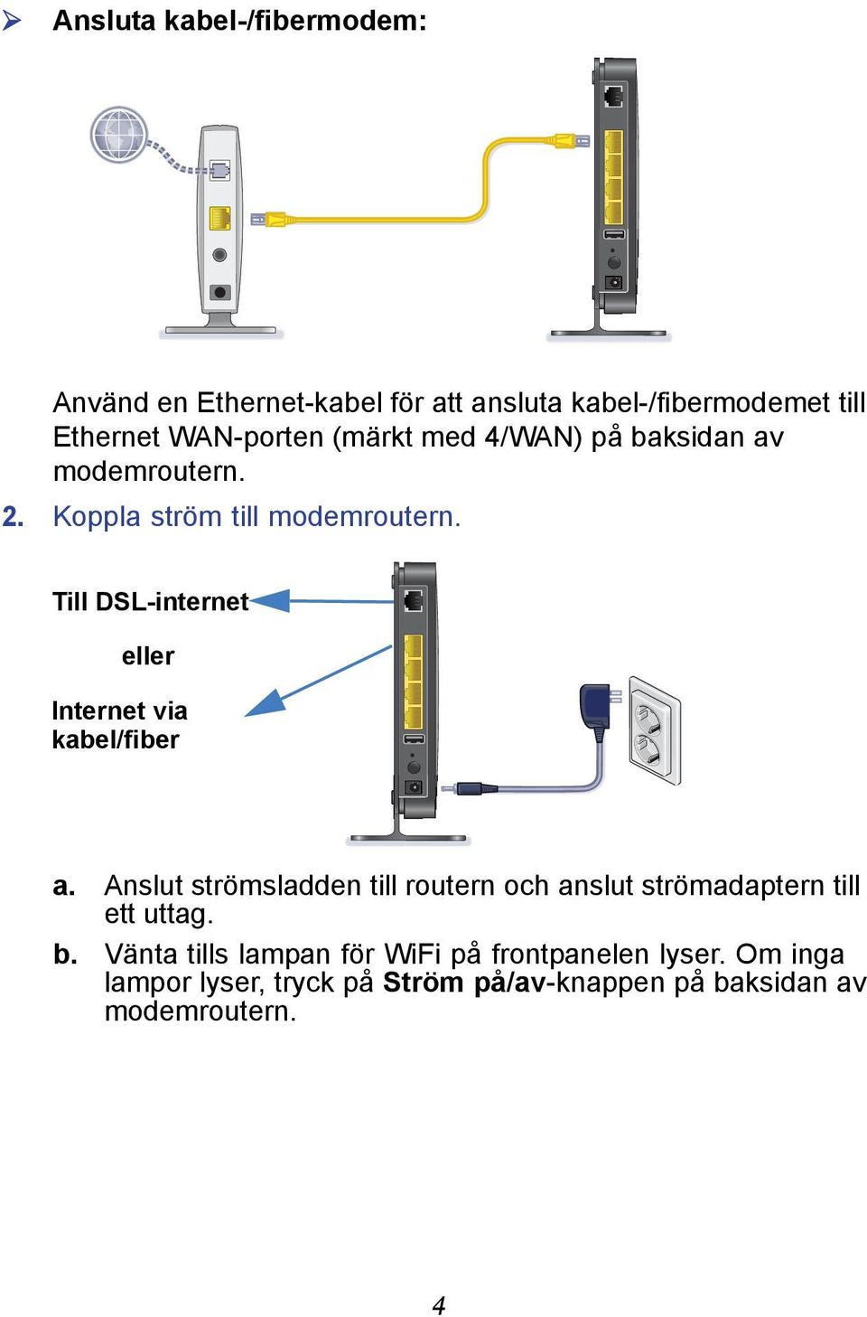 Till DSL-internet eller Internet via kabel/fiber a.