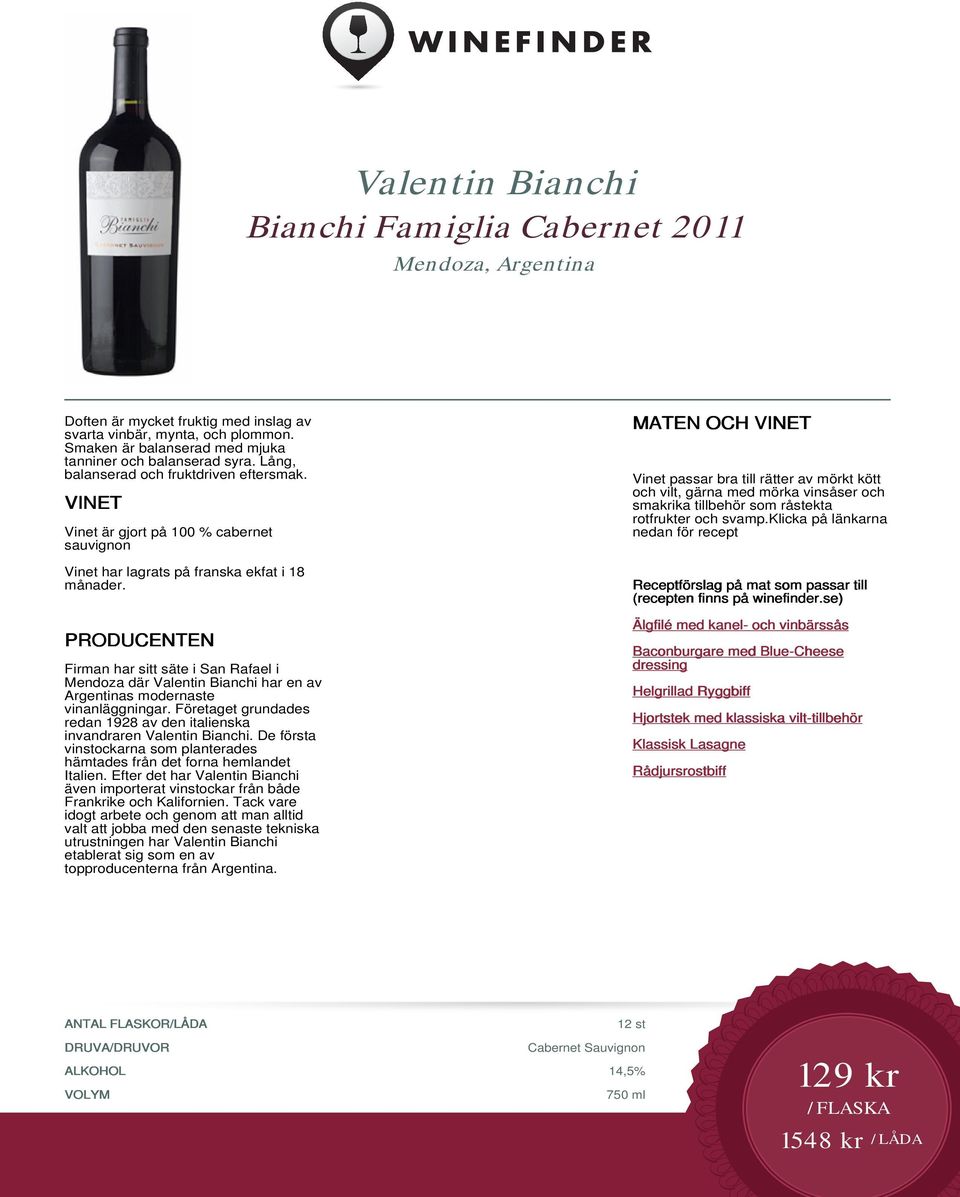 Firman har sitt säte i San Rafael i Mendoza där Valentin Bianchi har en av Argentinas modernaste vinanläggningar. Företaget grundades redan 1928 av den italienska invandraren Valentin Bianchi.