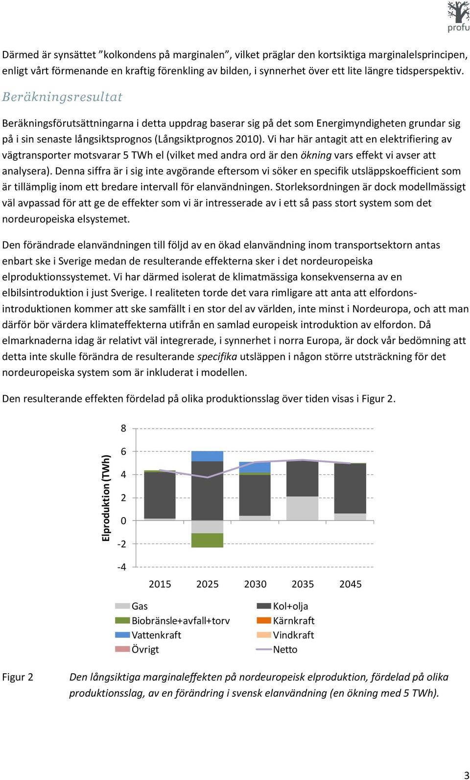 Vi har här antagit att en elektrifiering av vägtransporter motsvarar 5 TWh el (vilket med andra ord är den ökning vars effekt vi avser att analysera).