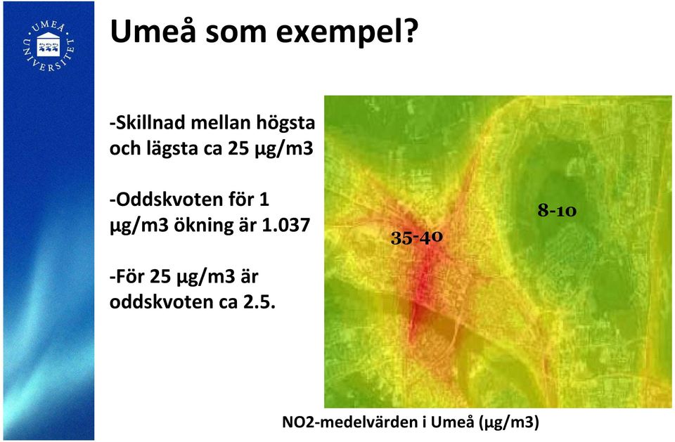 µg/m3 Oddskvoten för 1 µg/m3 ökning är 1.