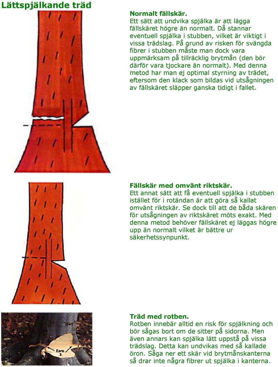 Med denna metod har man ej optimal styrning av trädet, eftersom den klack som bildas vid utsågningen av fällskäret släpper ganska tidigt i fallet. Fällskär med omvänt riktskär.