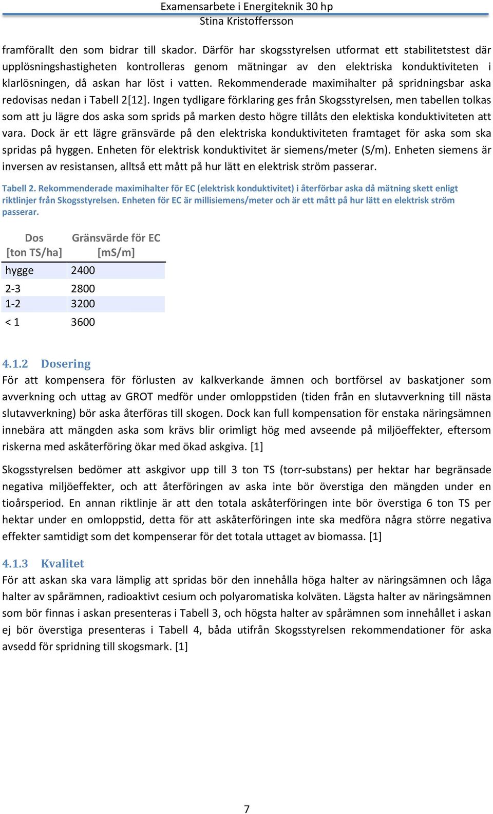 Rekommenderade maximihalter på spridningsbar aska redovisas nedan i Tabell 2[12].
