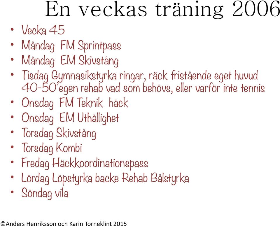 eller varför inte tennis Onsdag FM Teknik häck Onsdag EM Uthållighet Torsdag