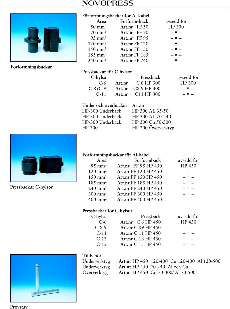 Underback HP 300 AL 70-240 HP-300 Underback HP 300 Cu 50-300 HP 300 HP 300 Öververktyg Pressbackar C-hylsor Förformningsbackar för Al-kabel Area Förformback avsedd för 95 mm 2 FF 95 HP 450 HP 450 120