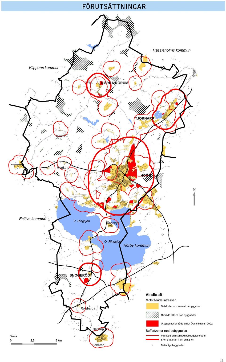 Område 600 m från byggnader Utbyggnadsområde enligt Översiktsplan 2002 Satsarp Skala 0