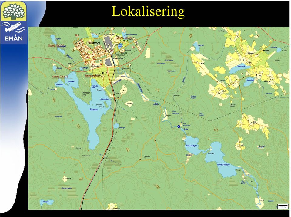 Ramsebo Strand, Xa:/75 Ramsen Badplats Tärnehäll Skogsön Sjöbodaviken Pappersindustri Rävkistemossen Kvarn- dammen Pappersindustri Sjöboda Strömslid Brukstorpet Åäng Ramsebäcken Pauliströmsån Sjöbo