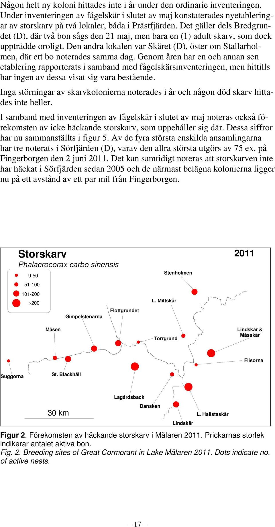 Det gäller dels Bredgrundet (D), där två bon sågs den 21 maj, men bara en (1) adult skarv, som dock uppträdde oroligt.