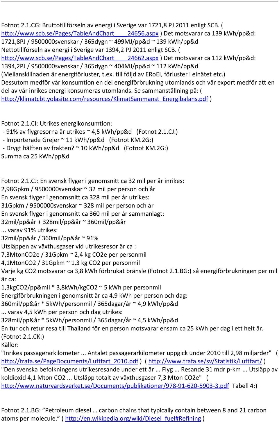 se/pages/tableandchart 24662.aspx ) Det motsvarar ca 112 kwh/pp&d: 1394,2PJ / 9500000svenskar / 365dygn ~ 404MJ/pp&d ~ 112 kwh/pp&d (Mellanskillnaden är energiförluster, t.ex.