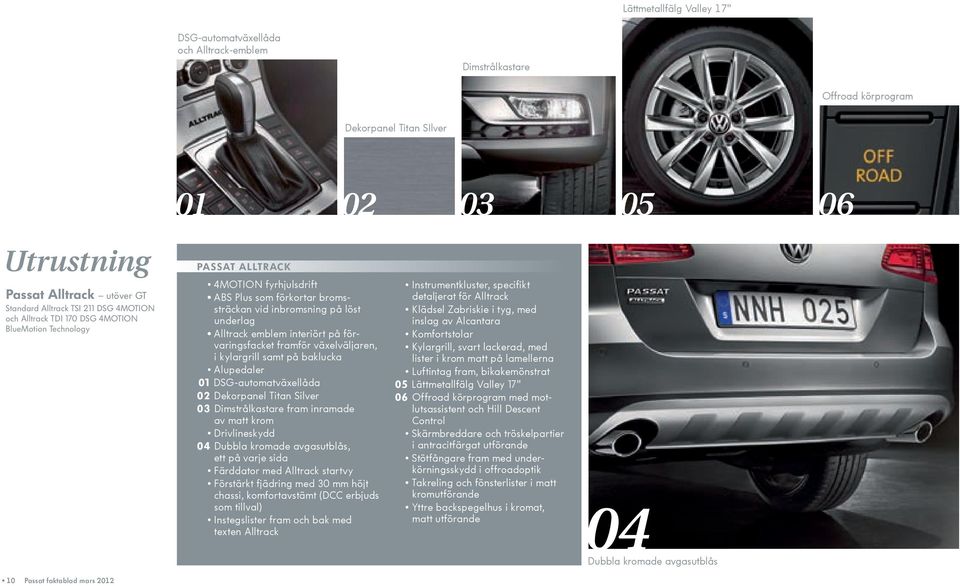 Klädsel Zabriskie i tyg, med detaljerat för Alltrack underlag inslag av Alcantara Alltrack emblem interiört på förvaringsfacket framför växelväljaren, Kylargrill, svart lackerad, med Komfortstolar i