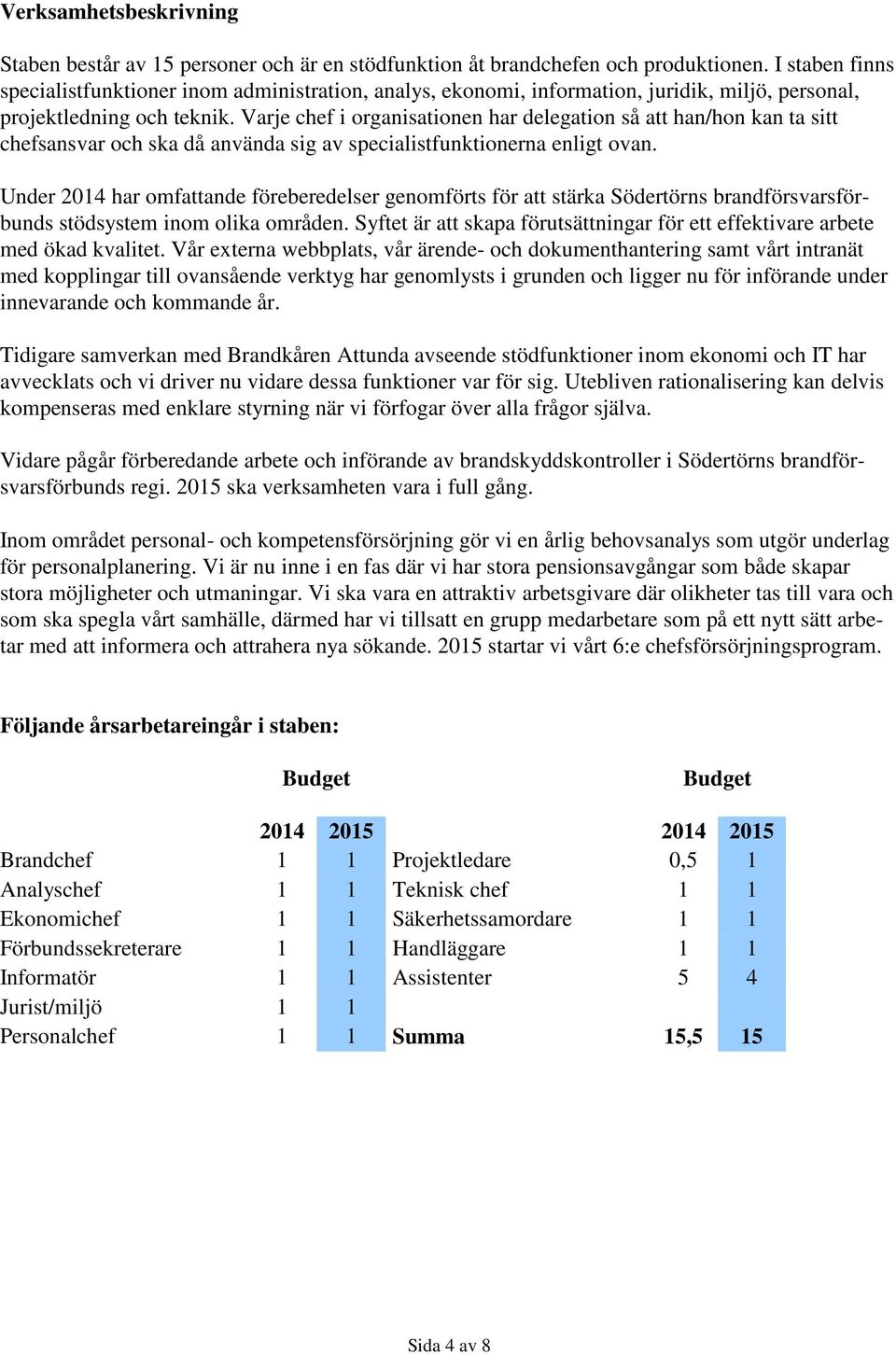 Varje chef i organisationen har delegation så att han/hon kan ta sitt chefsansvar och ska då använda sig av specialistfunktionerna enligt ovan.