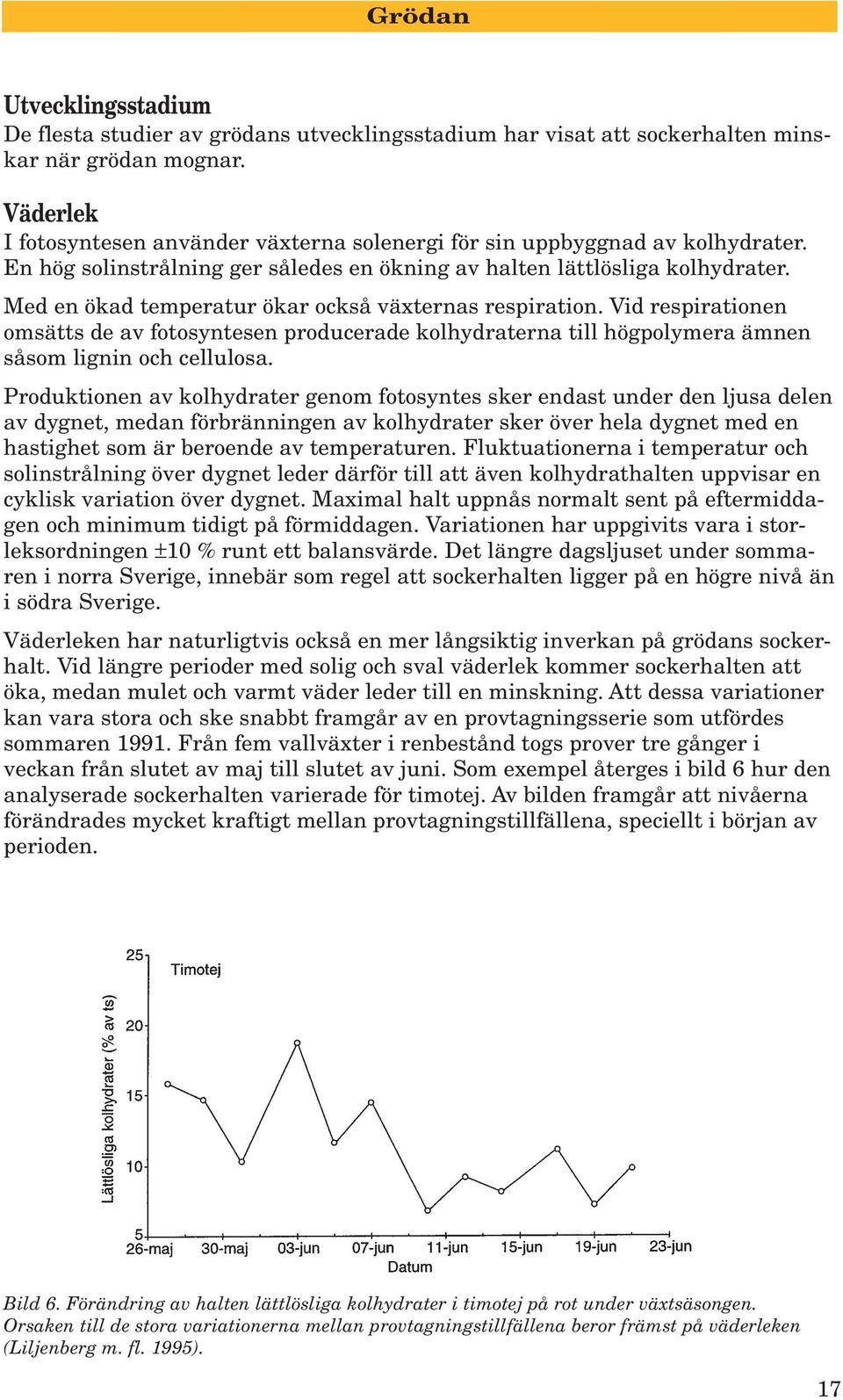 Med en ökad temperatur ökar också växternas respiration. Vid respirationen omsätts de av fotosyntesen producerade kolhydraterna till högpolymera ämnen såsom lignin och cellulosa.