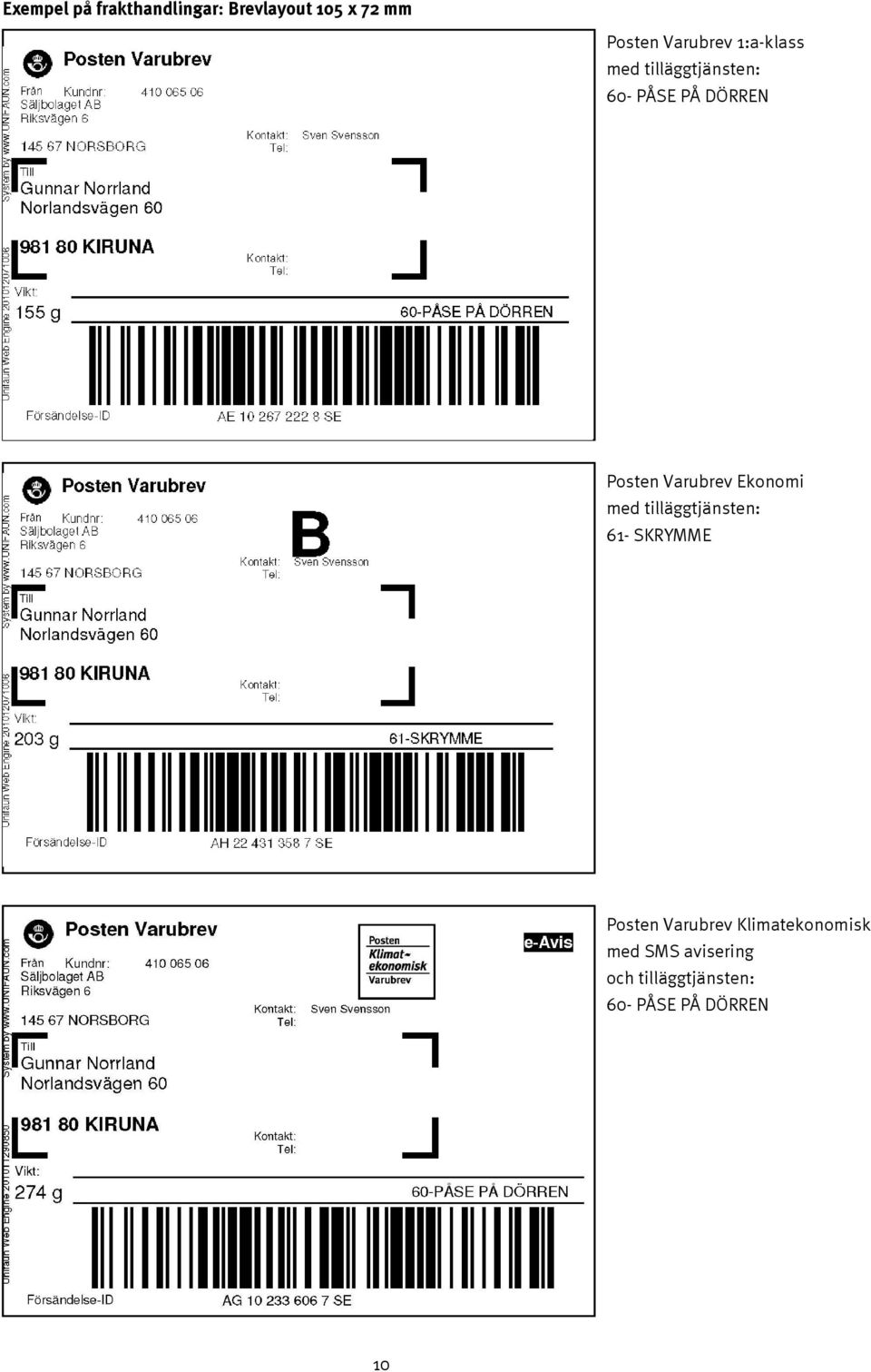 Ekonomi med tilläggtjänsten: 61- SKRYMME Posten Varubrev