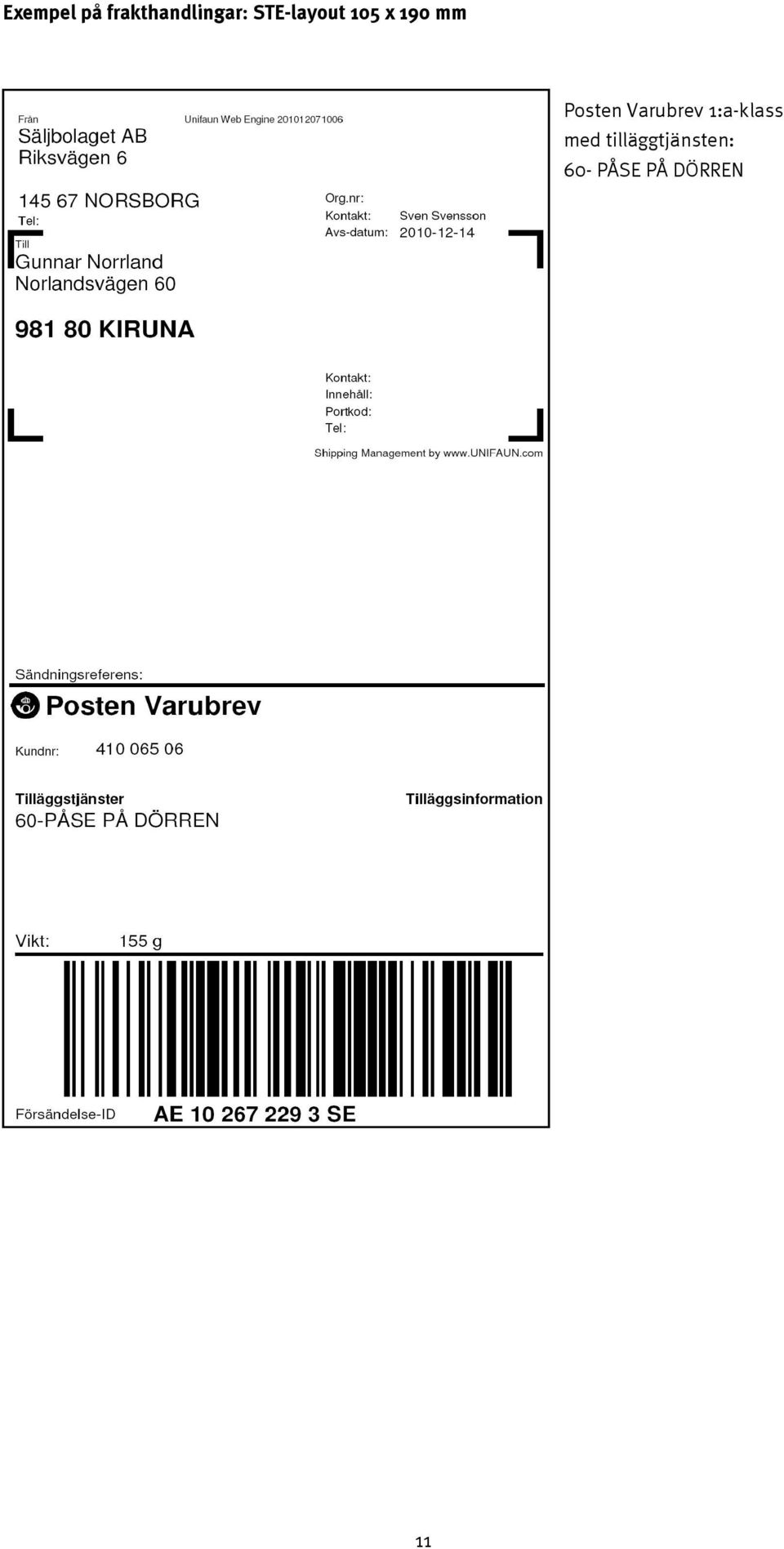 Posten Varubrev 1:a-klass med