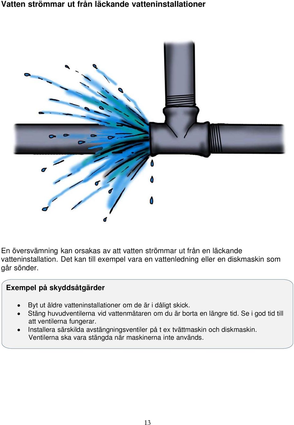 Exempel på skyddsåtgärder Byt ut äldre vatteninstallationer om de är i dåligt skick.