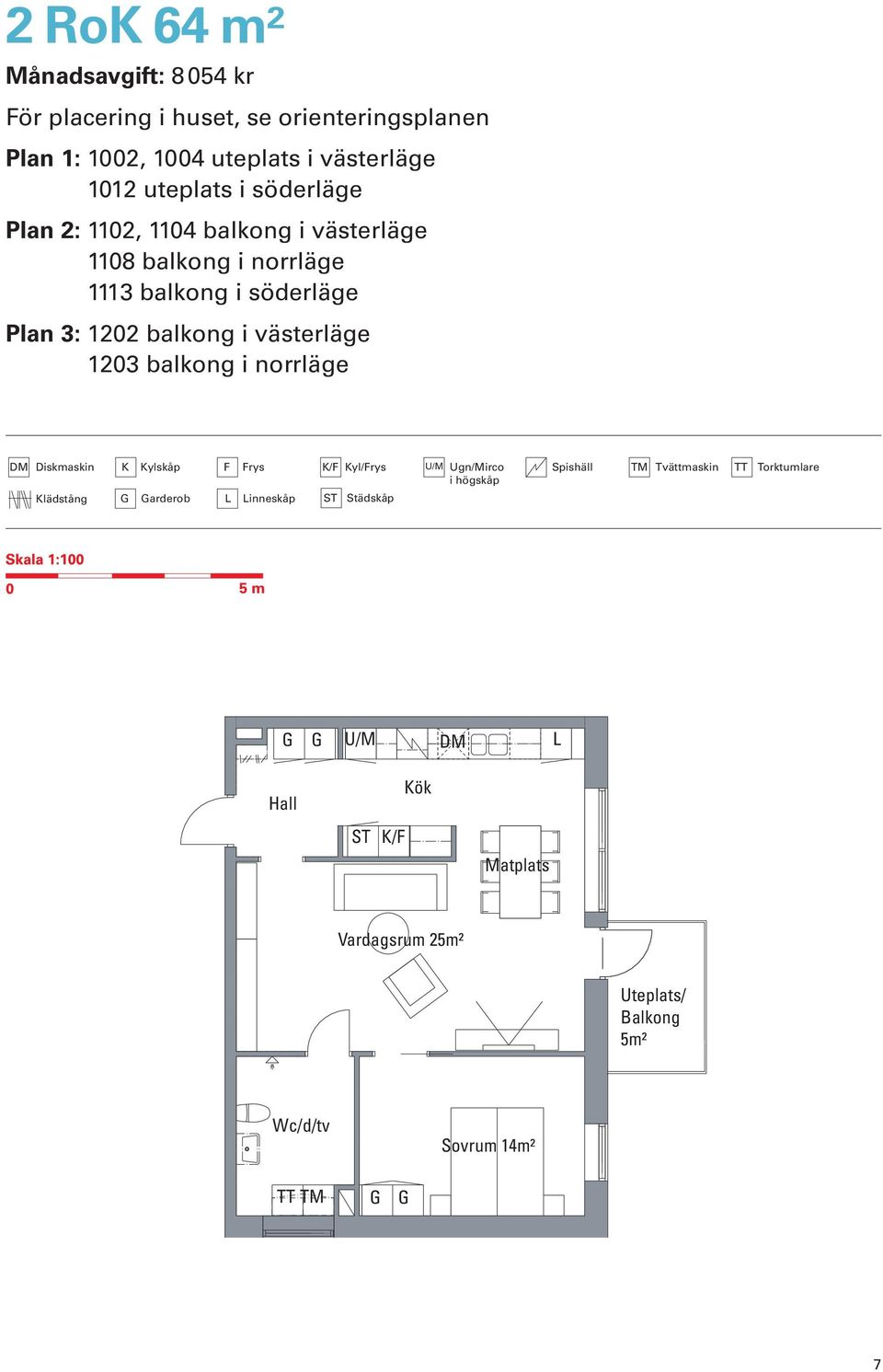 1203 balkong i norrläge DM Diskmaskin Klädstång K Kylskåp F Frys K/F Kyl/Frys U/M Ugn/Mirco i högskåp arderob L Linneskåp ST Städskåp