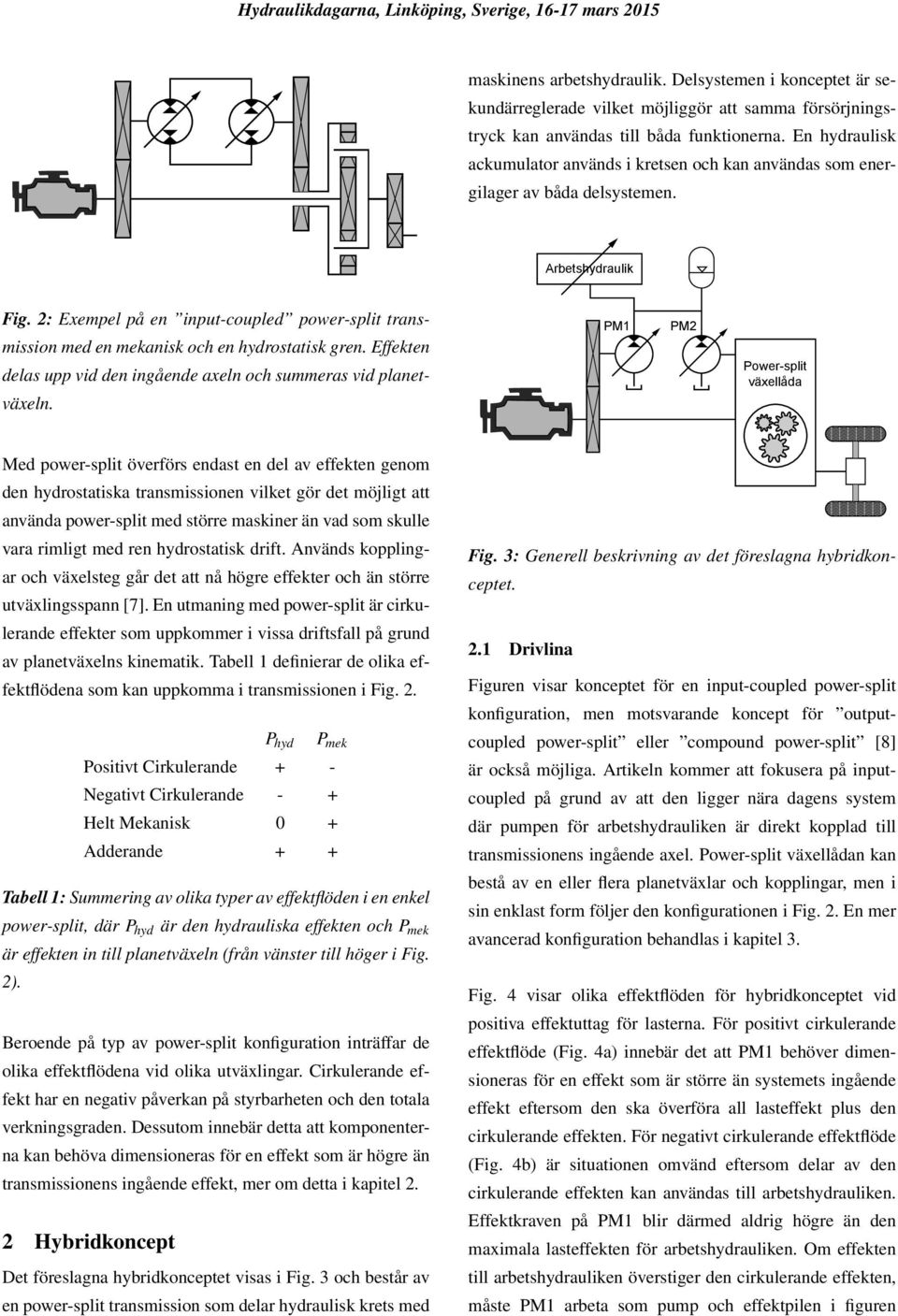 2: Exempel på en input-coupled power-split transmission med en mekanisk och en hydrostatisk gren. Effekten delas upp vid den ingående axeln och summeras vid planetväxeln.