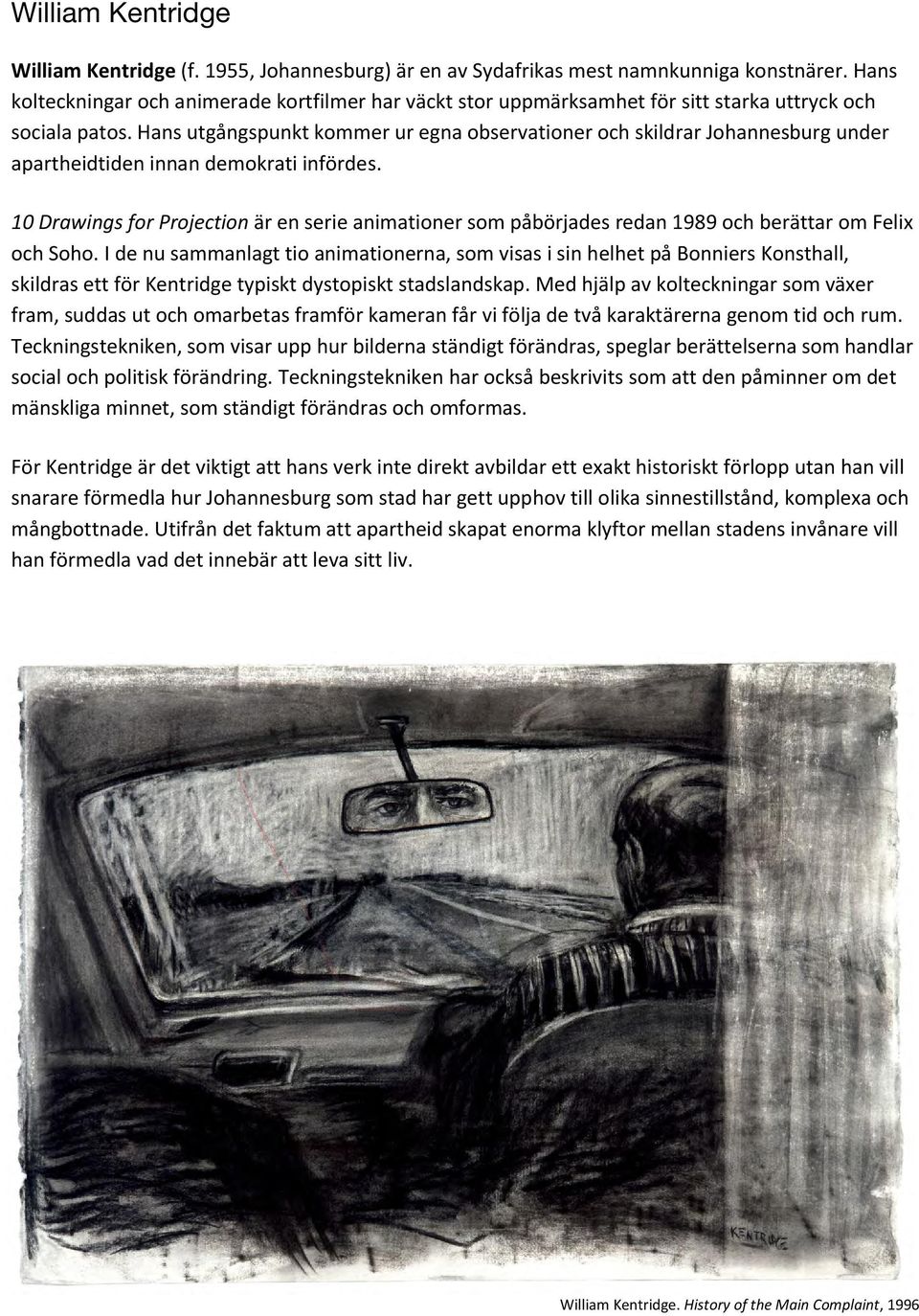 Hans utgångspunkt kommer ur egna observationer och skildrar Johannesburg under apartheidtiden innan demokrati infördes.