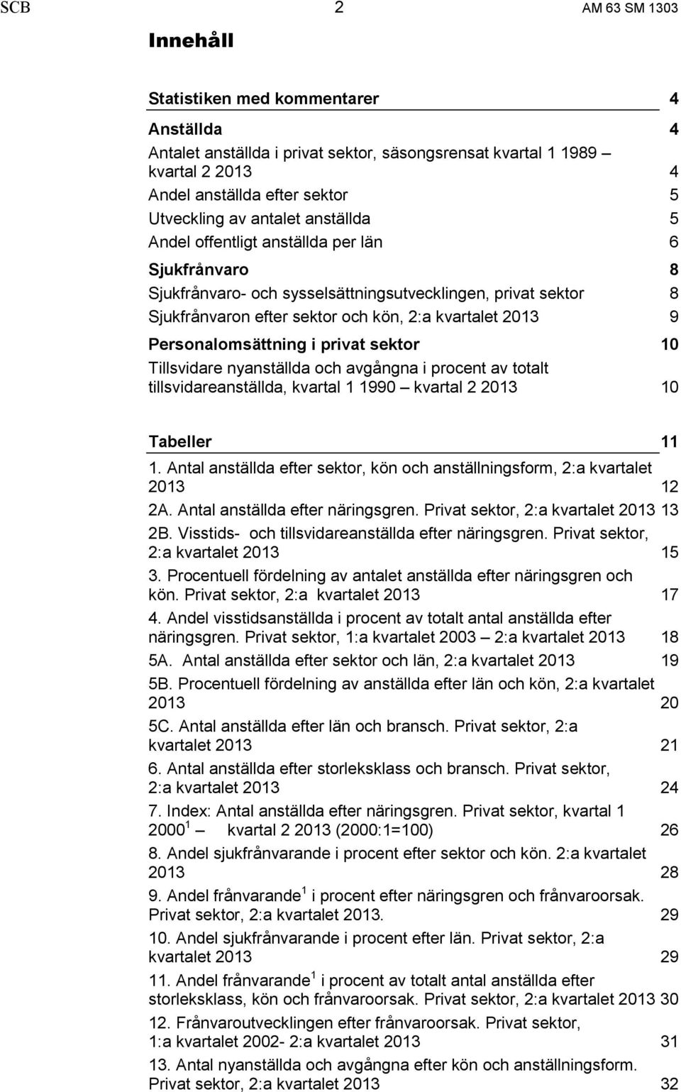 privat sektor Tillsvidare nyanställda och avgångna i procent av totalt tillsvidareanställda, kvartal 1 1990 kvartal 2 2013 4 4 4 5 5 6 8 8 9 10 10 Tabeller 11 1.