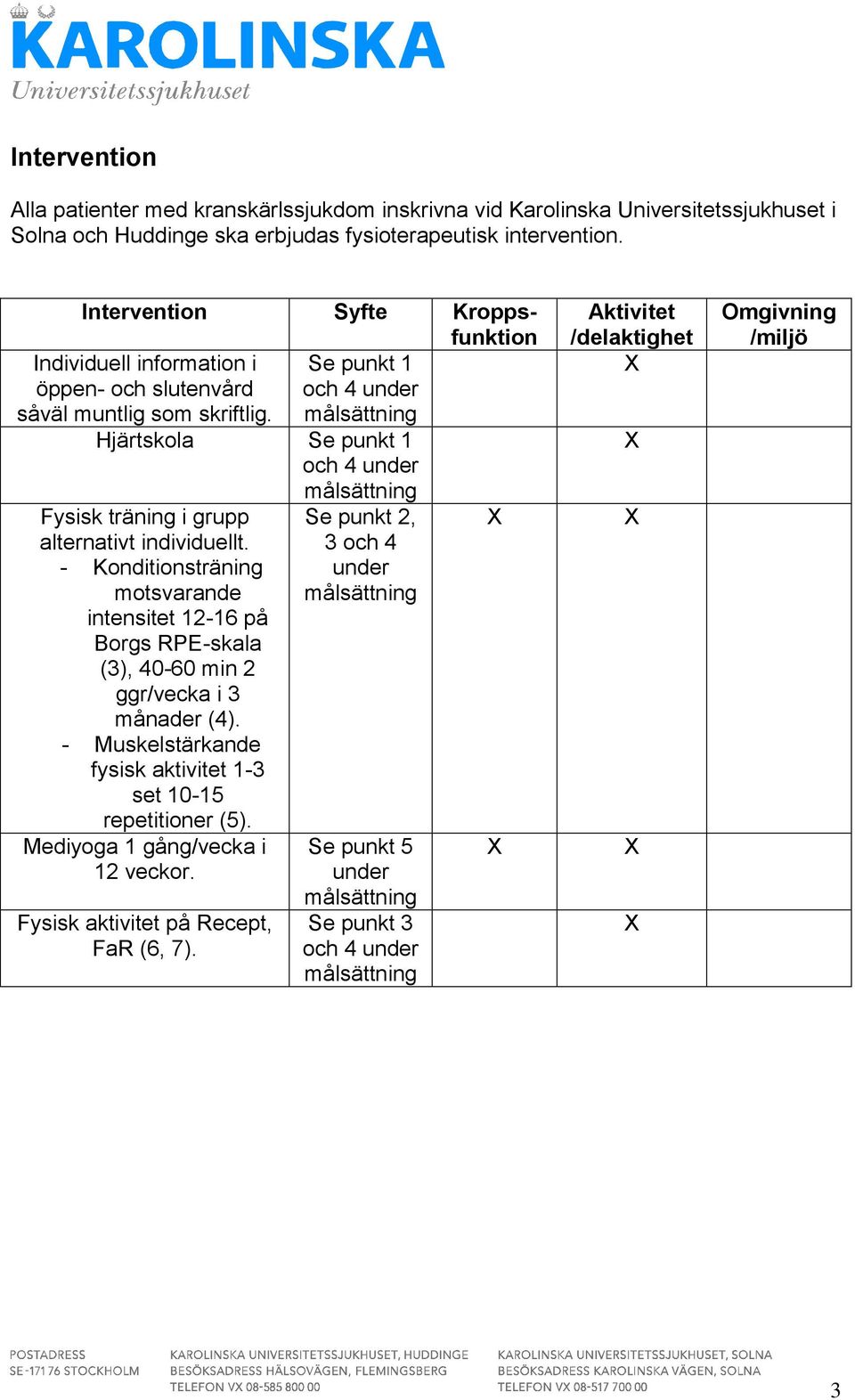 Hjärtskola Se punkt 1 och 4 under Fysisk träning i grupp alternativt individuellt.