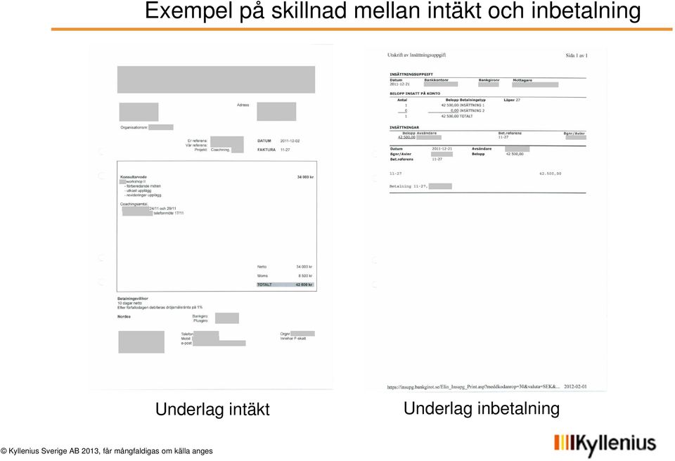 inbetalning Underlag