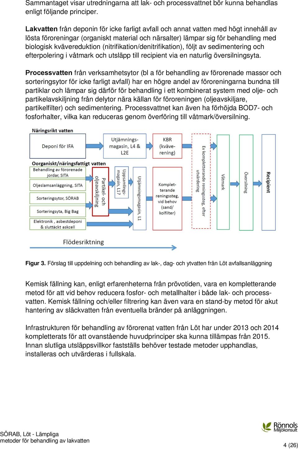 (nitrifikation/denitrifikation), följt av sedimentering och efterpolering i våtmark och utsläpp till recipient via en naturlig översilningsyta.