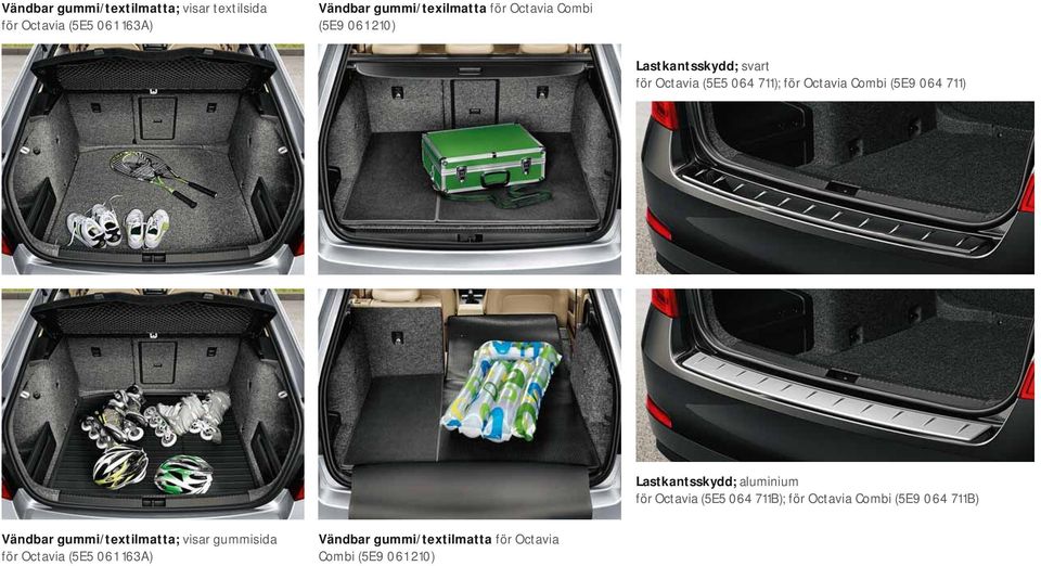 711) Lastkantsskydd; aluminium för Octavia (5E5 064 711B); för Octavia Combi (5E9 064 711B) Vändbar