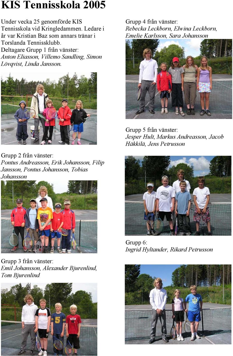 Grupp 4 från vänster: Rebecka Leckborn, Elwina Leckborn, Emelie Karlsson, Sara Johansson Grupp 5 från vänster: Jesper Hult, Markus Andreasson, Jacob Häkkilä, Jens