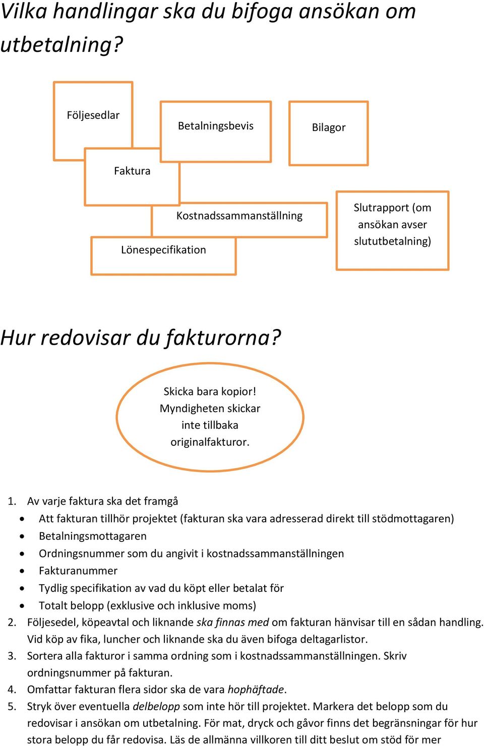 Myndigheten skickar inte tillbaka originalfakturor. 1.