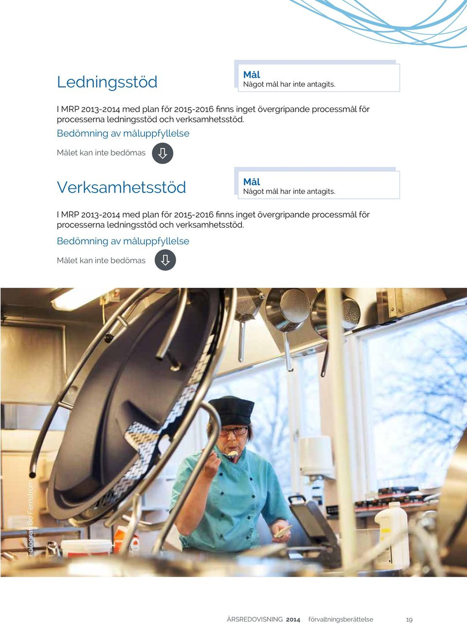 Bedömning av måluppfyllelse Målet kan inte bedömas Verksamhetsstöd Mål Något mål har inte antagits.